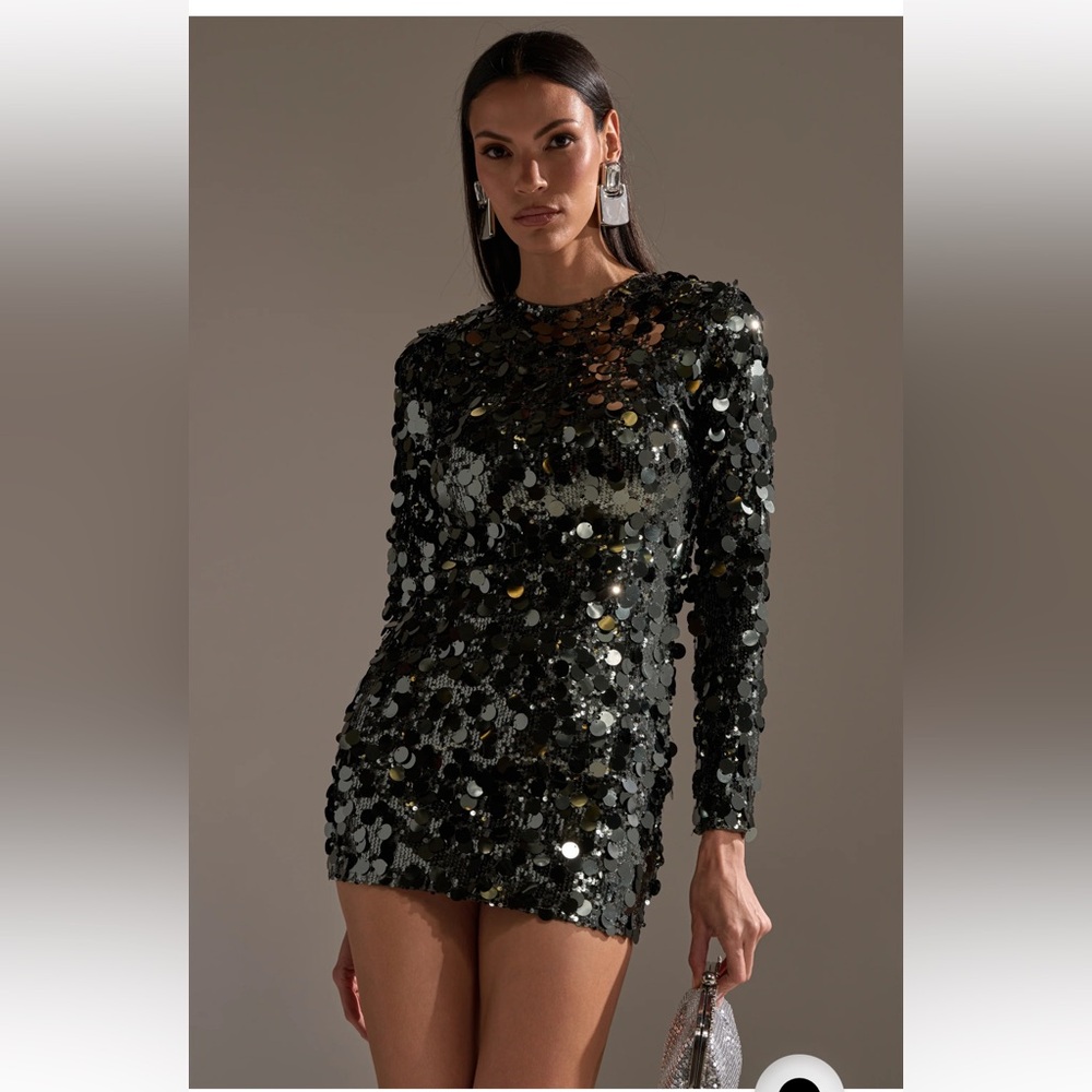 AKIRA Black Sequin Long-Sleeve Mini Dress